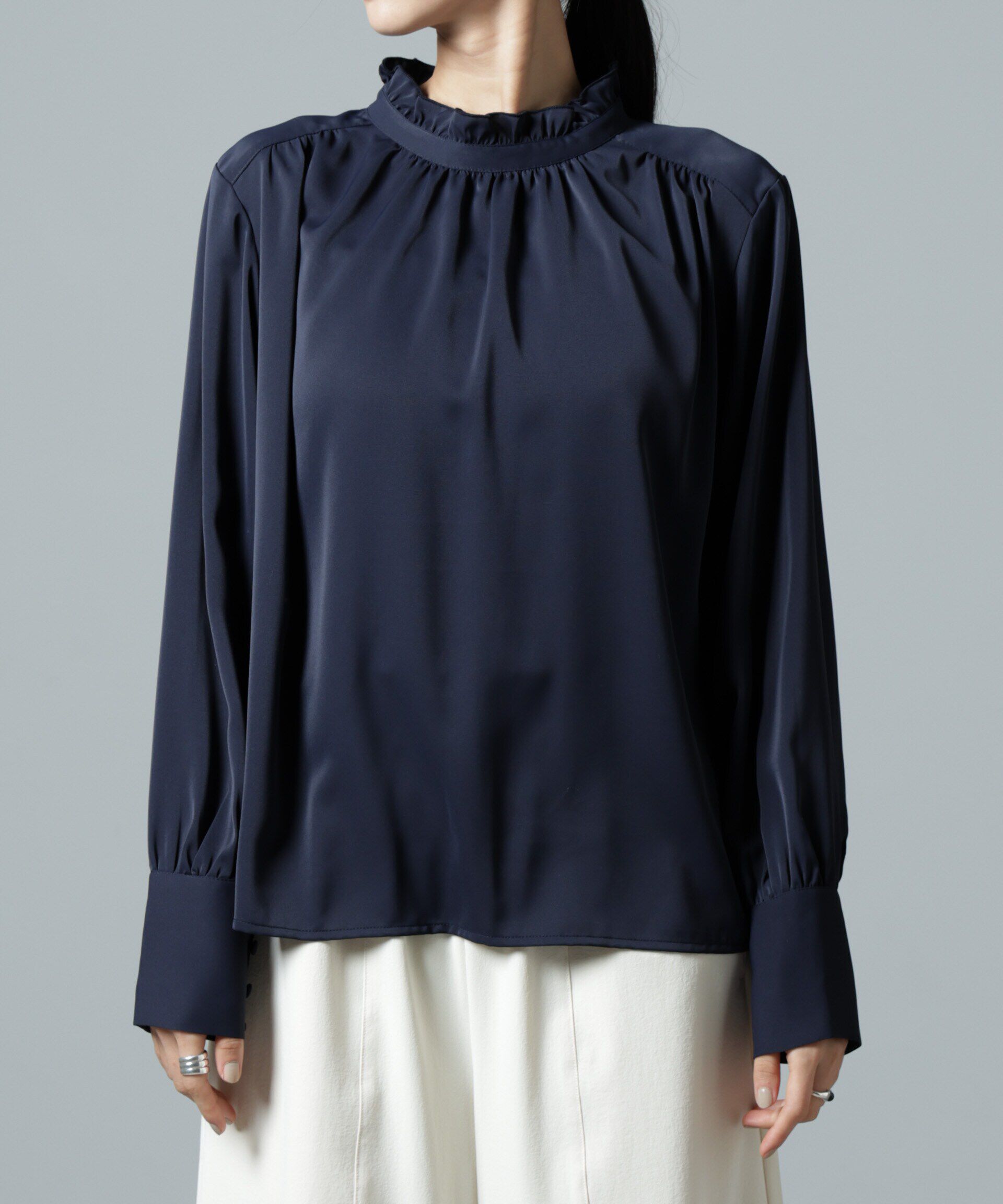 nano･universe「2wayスタンドカラーギャザーブラウス」|シャツ・ブラウス|