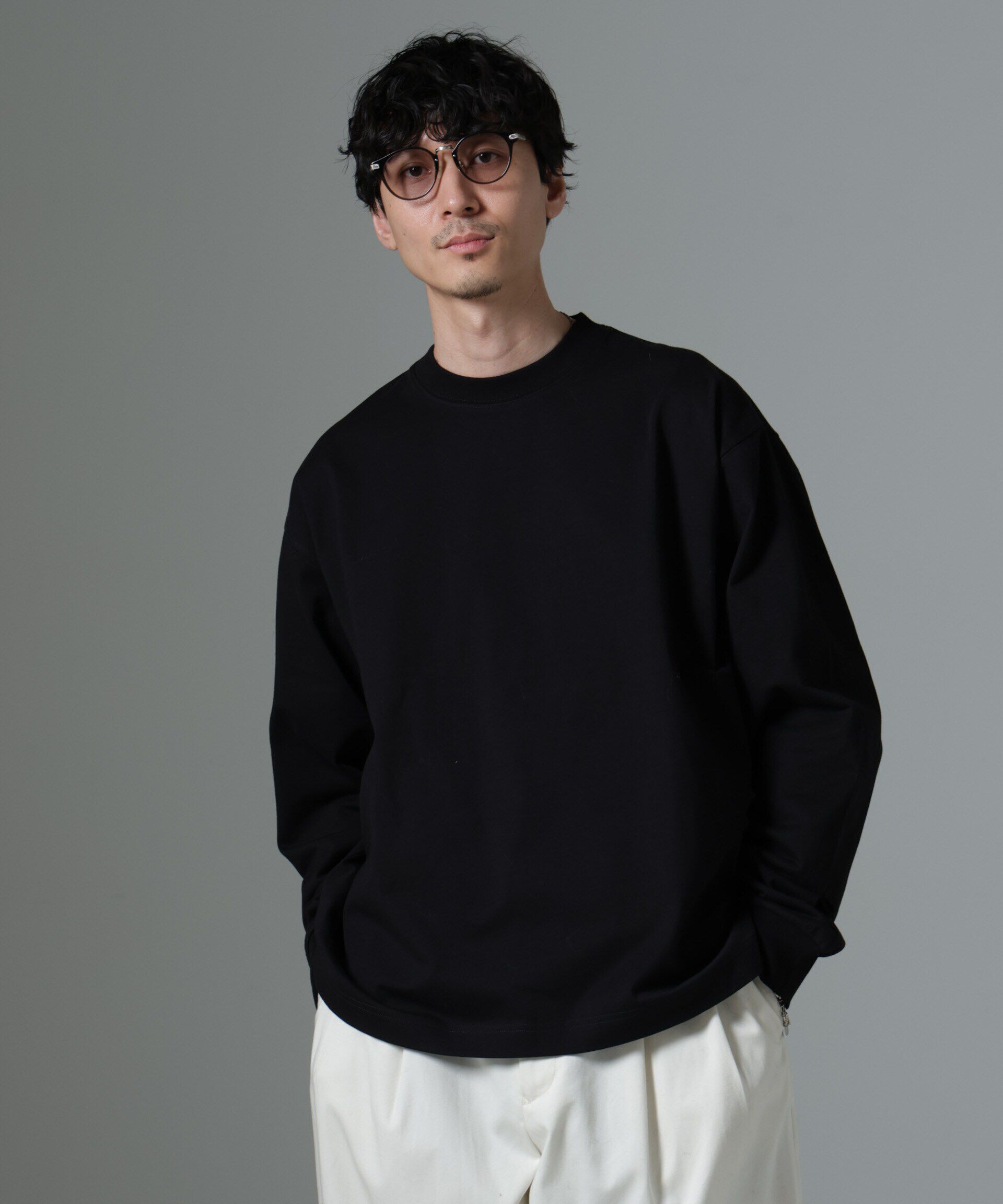 nano･universe「ビッグシルエットワンポイントTシャツ 長袖」|Tシャツ・カットソー|ブラック