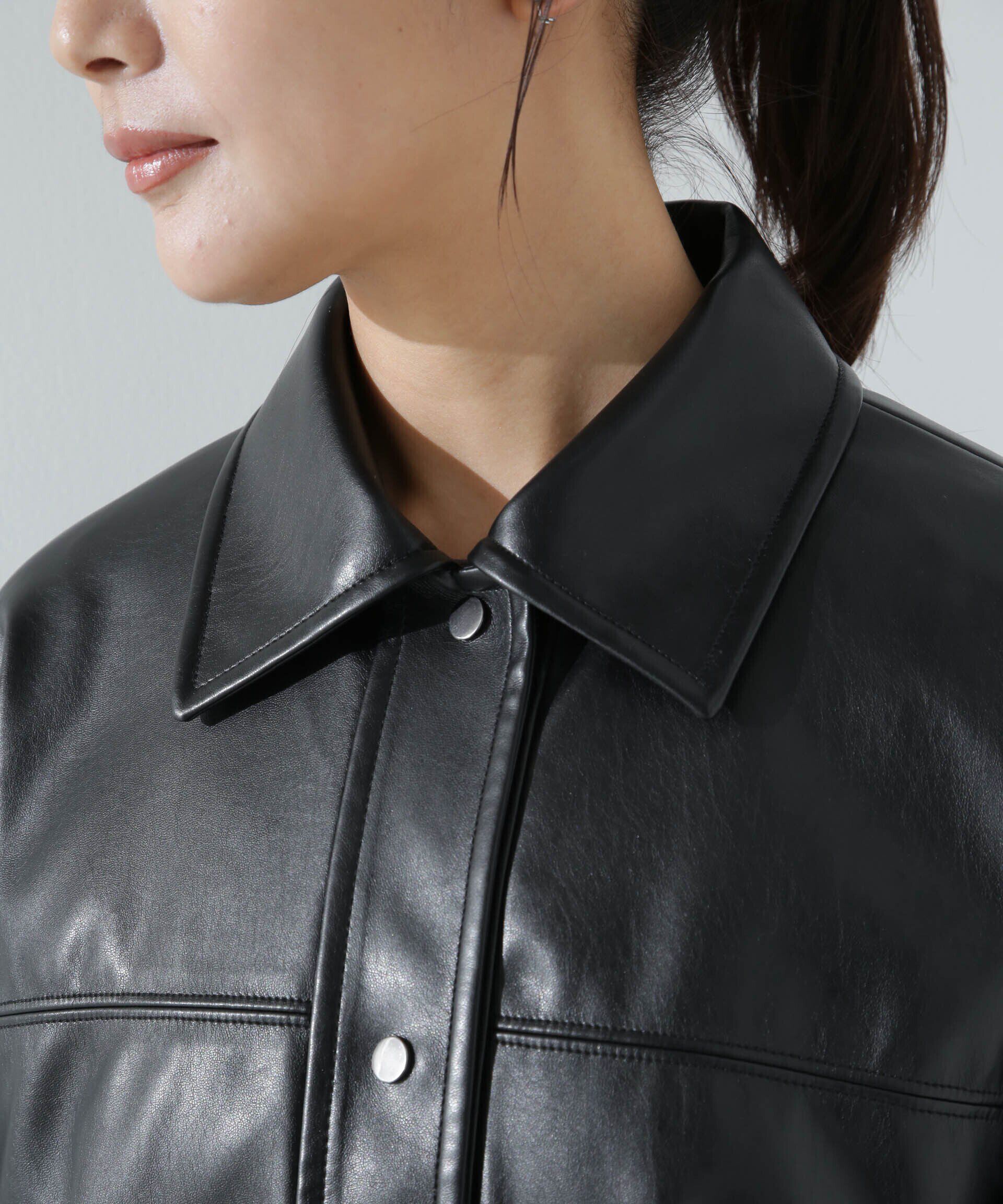 nano･universe「フェイクレザーシャツジャケット」|ブルゾン・スタジャン|