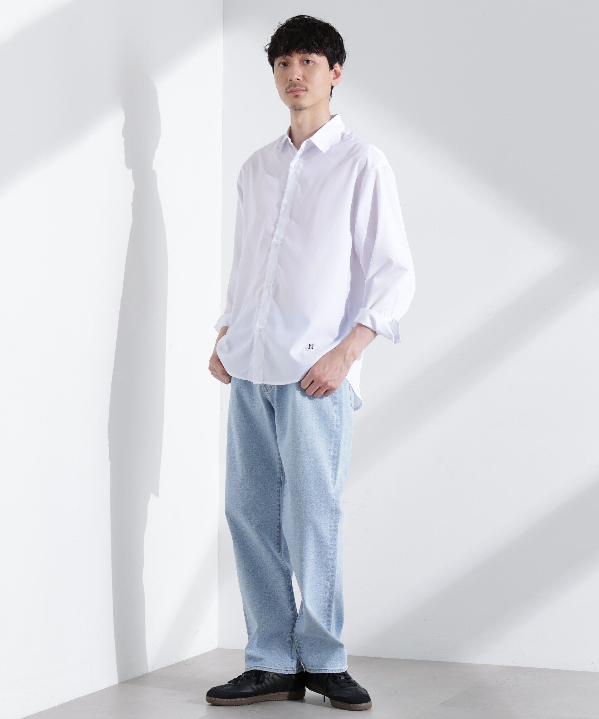 nano･universe「「NJ/CLUB」ロゴ刺繍リラックスレギュラーカラーシャツ」|シャツ・ブラウス|