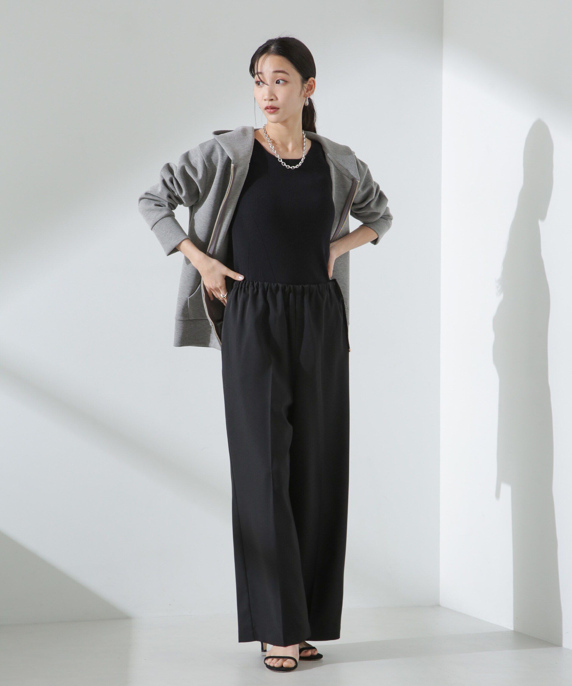 nano･universe「サイドリボンイージーワイドパンツ」|チノ|