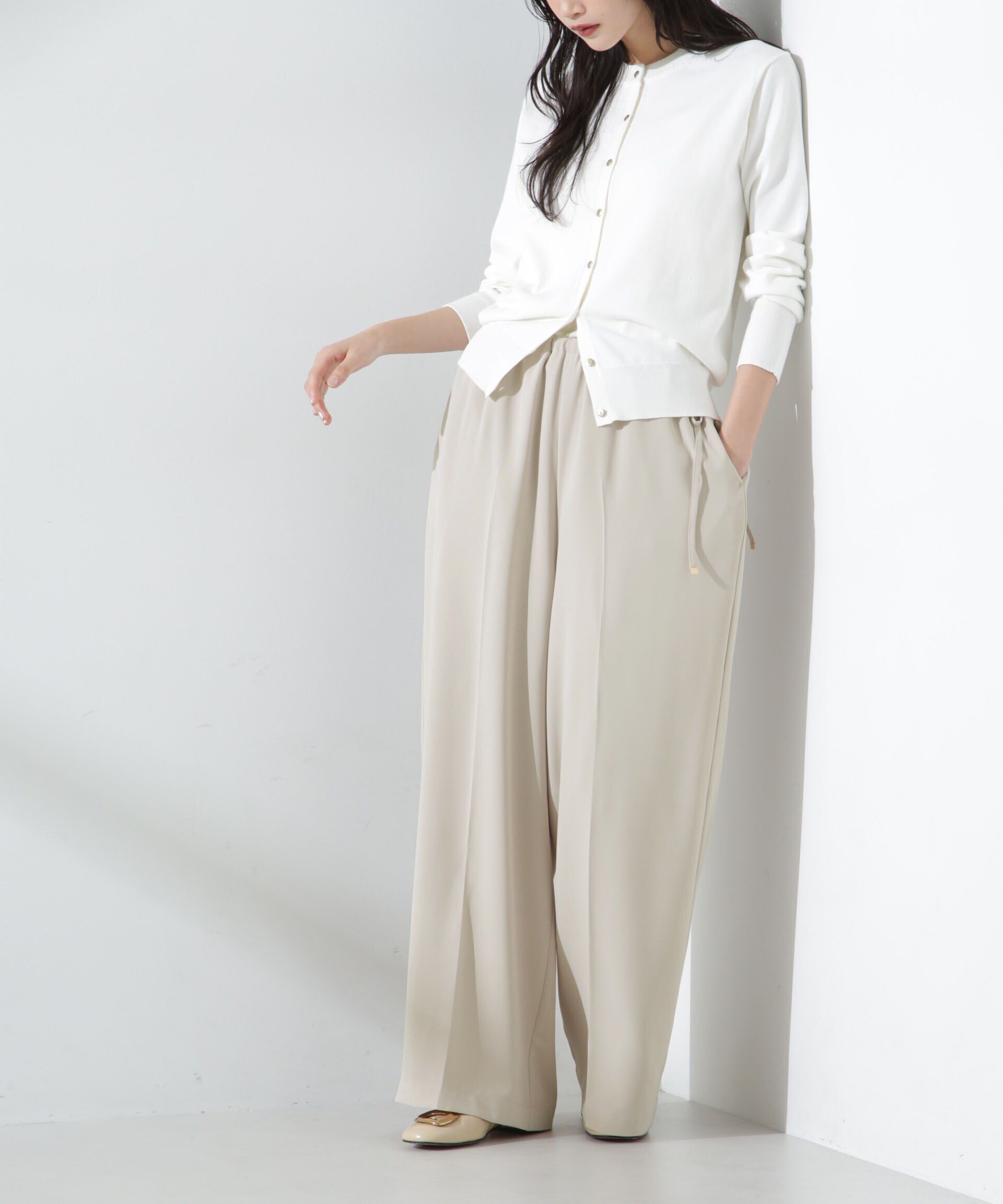 nano･universe「サイドリボンイージーワイドパンツ」|チノ|