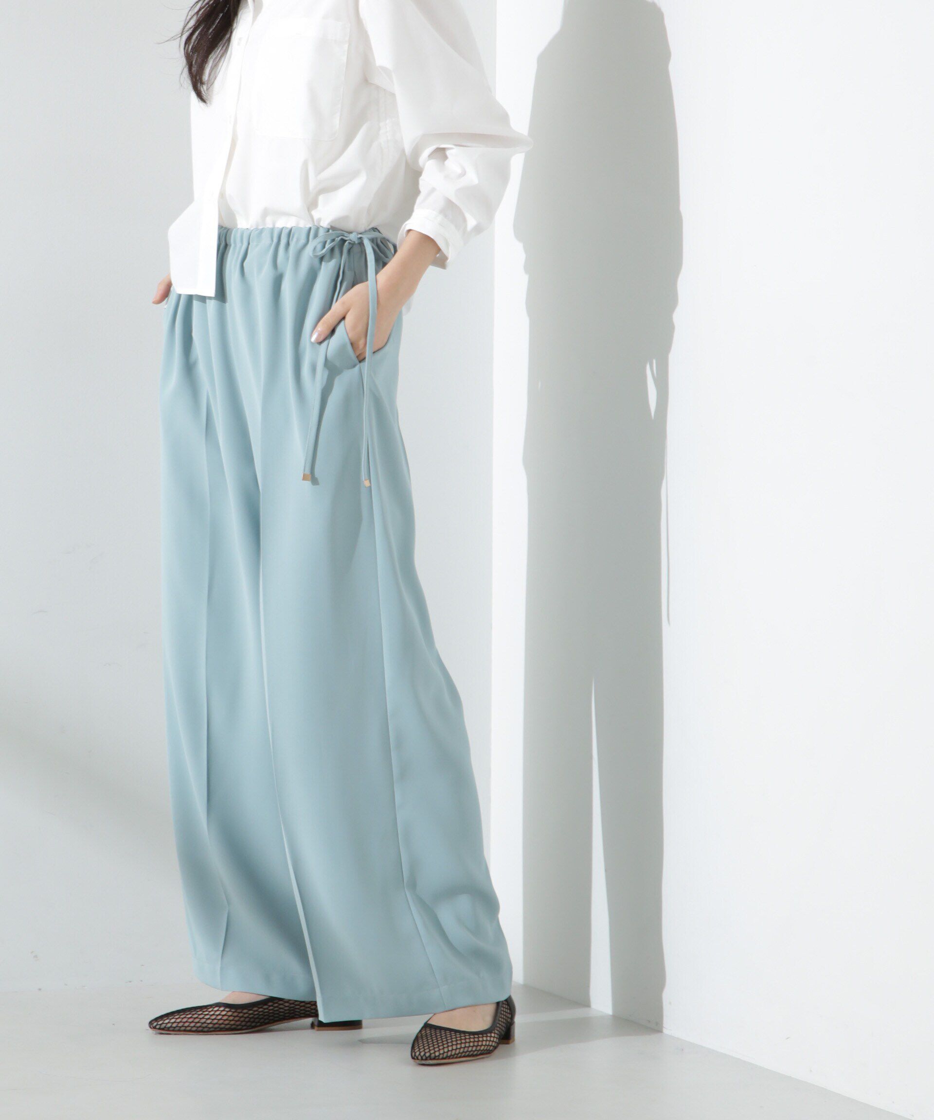 nano･universe「サイドリボンイージーワイドパンツ」|チノ|