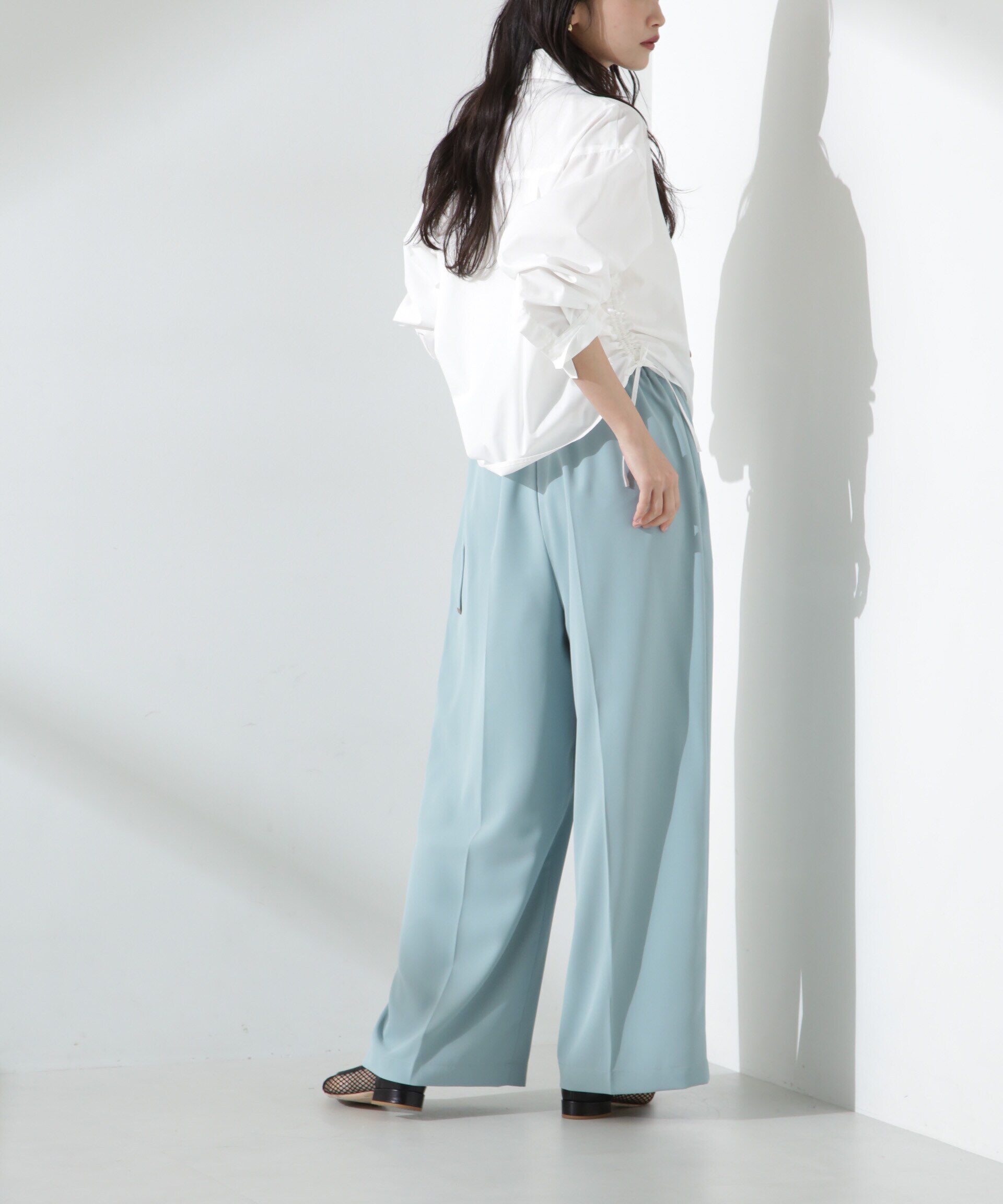 nano･universe「サイドリボンイージーワイドパンツ」|チノ|