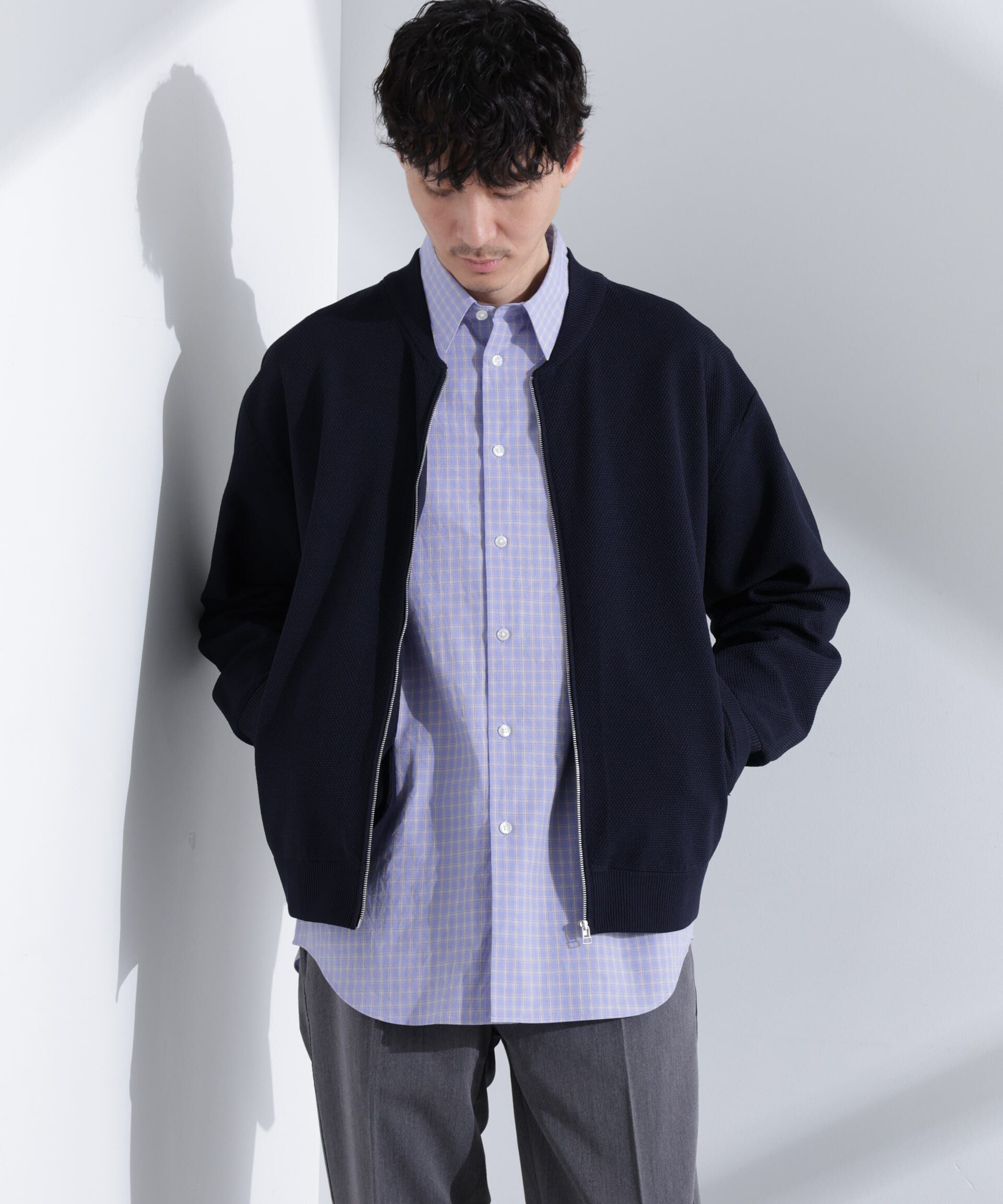 nano･universe「エアニットジップブルゾン」|ブルゾン・スタジャン|ネイビー