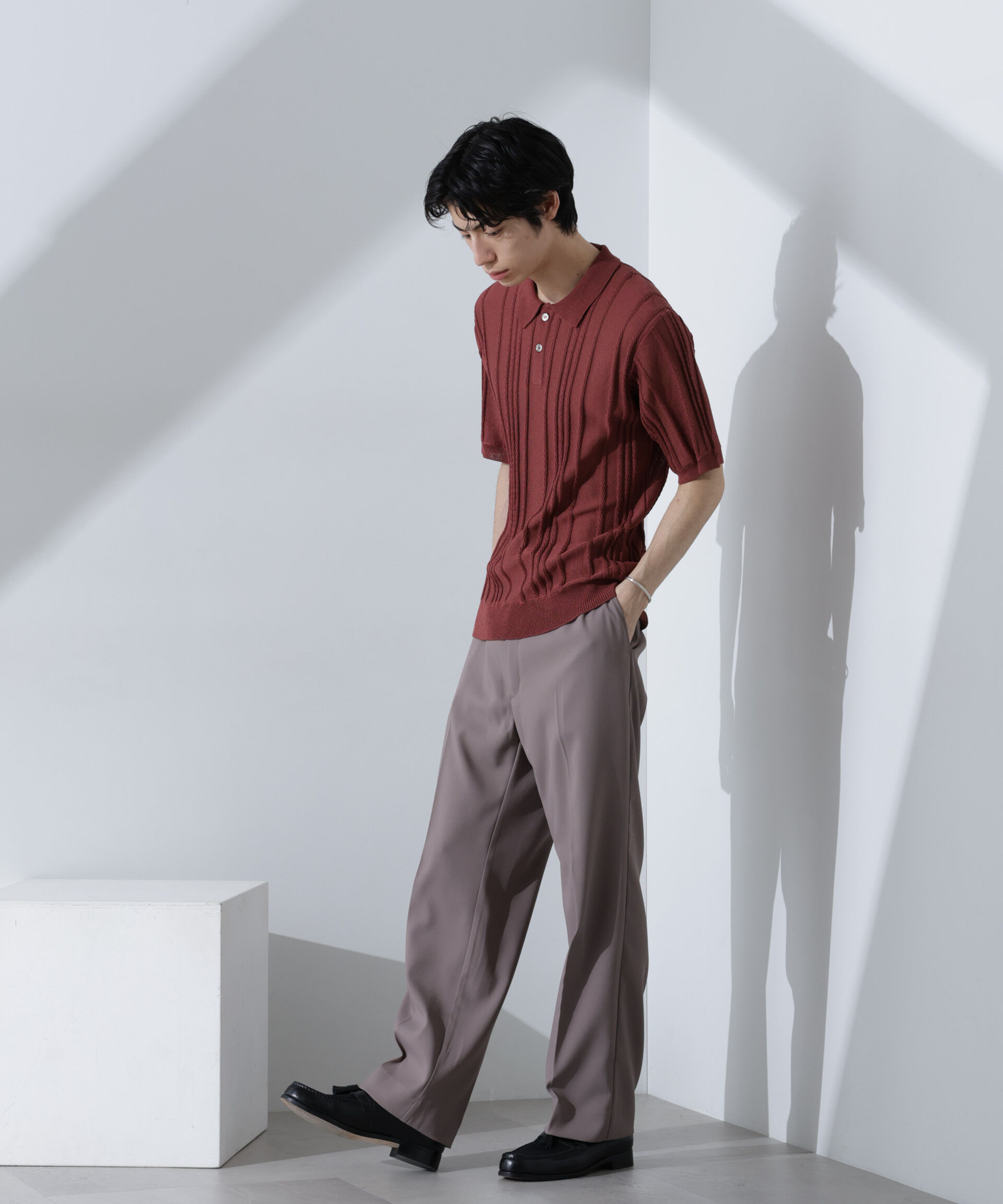 nano･universe「ストライプニットポロ 半袖」|ニット・セーター|