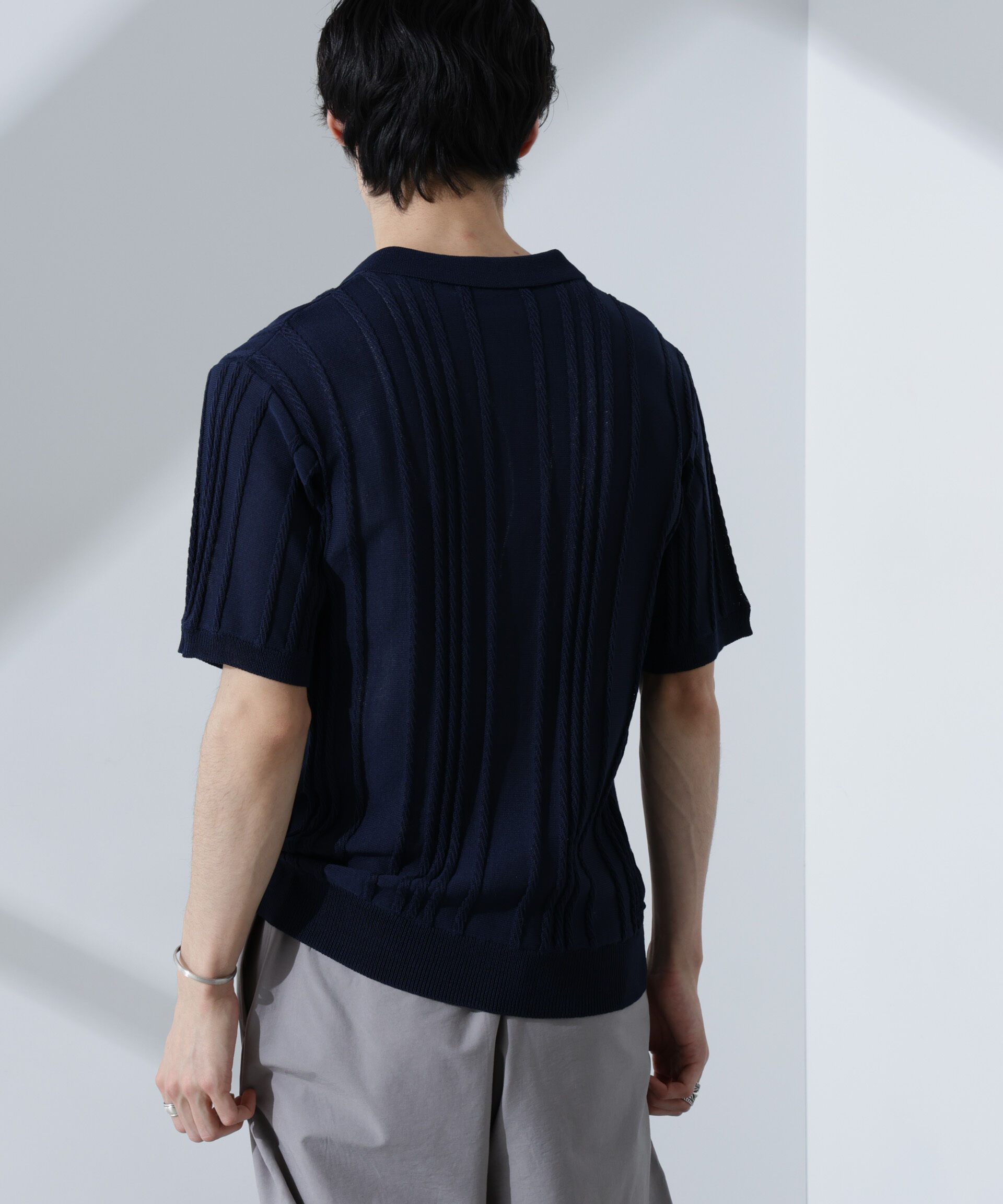 nano･universe「ストライプニットポロ 半袖」|ニット・セーター|