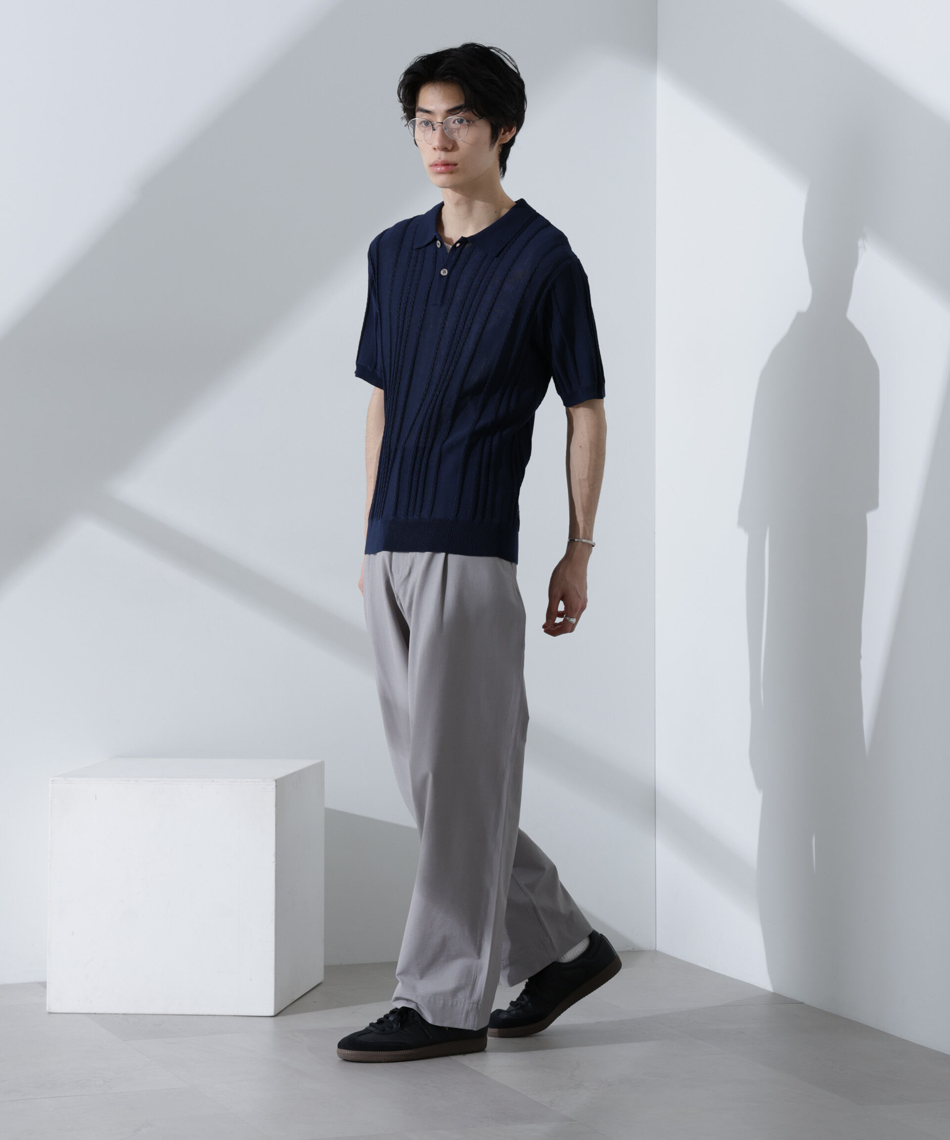 nano･universe「ストライプニットポロ 半袖」|ニット・セーター|