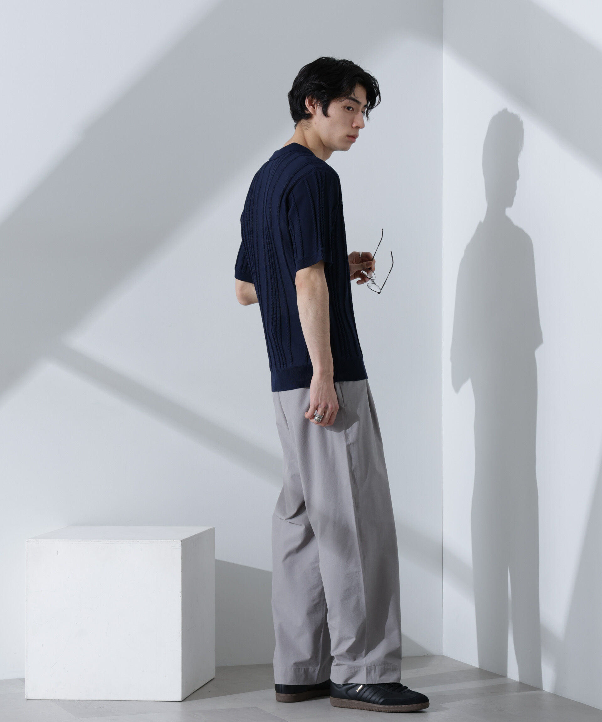 nano･universe「ストライプニットポロ 半袖」|ニット・セーター|