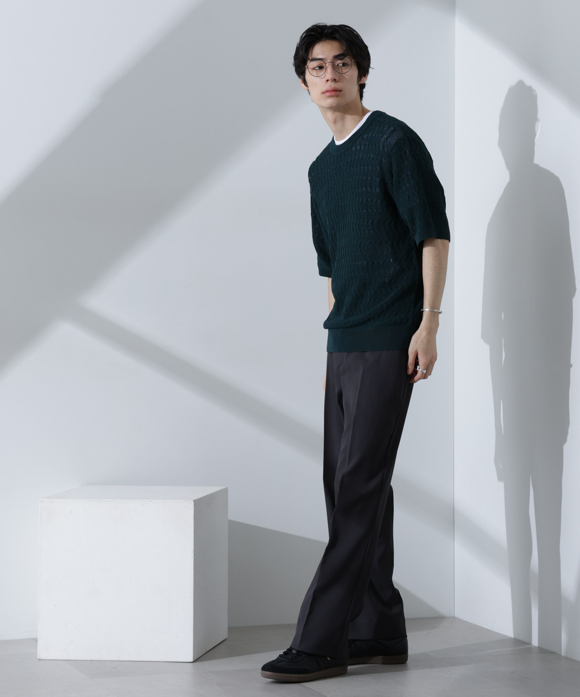 nano･universe「柄編みクルーネックニット 半袖」|ニット・セーター|