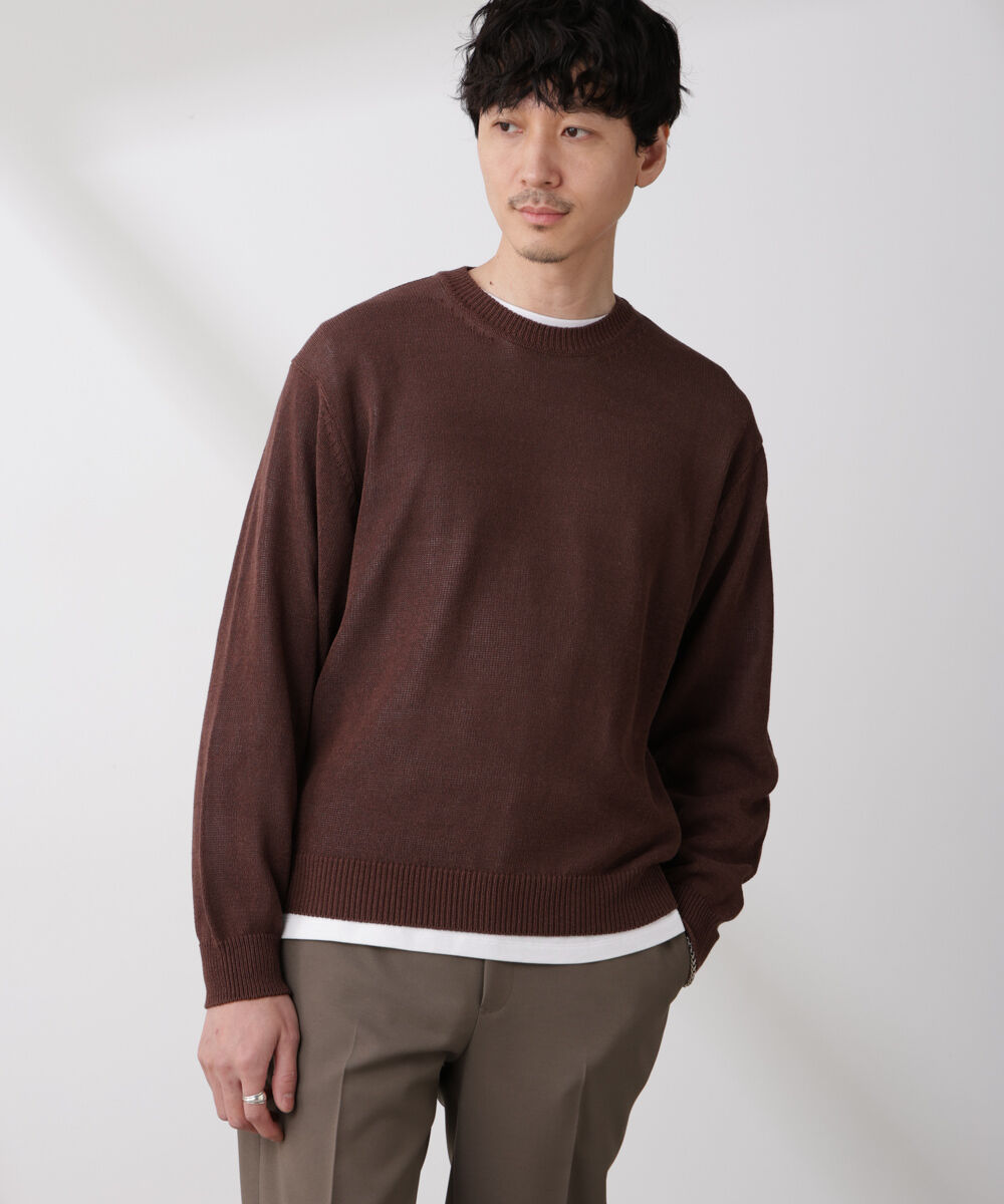 nano･universe「クルーネック シアーニット」|ニット・セーター|ブラウン