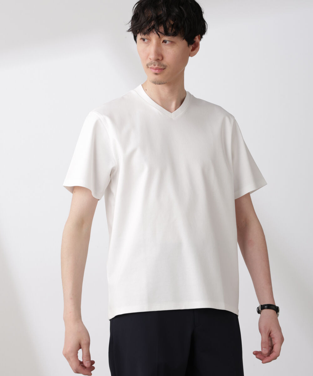 nano･universe「ジャケT(R)プレミアム Vネック 半袖」|Tシャツ・カットソー|ホワイト