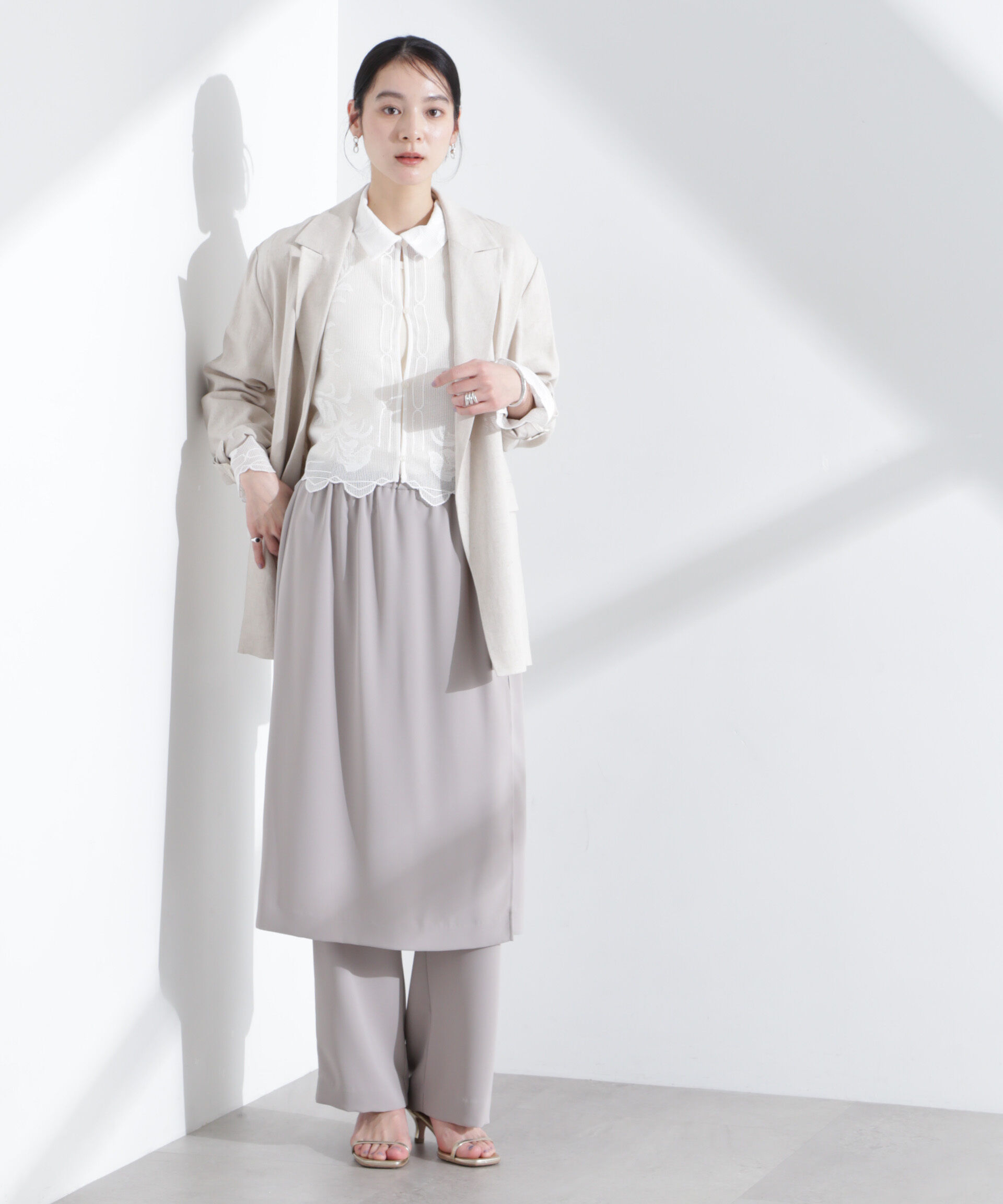 nano･universe「モチーフ刺繍レースシャツ」|シャツ・ブラウス|