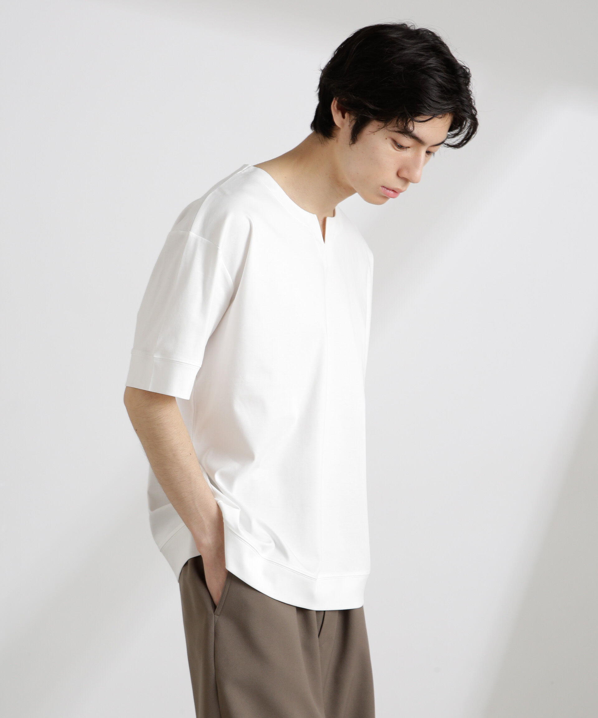 nano･universe「50/－シルケットスムースキーネックTシャツ」|Tシャツ・カットソー|ホワイト