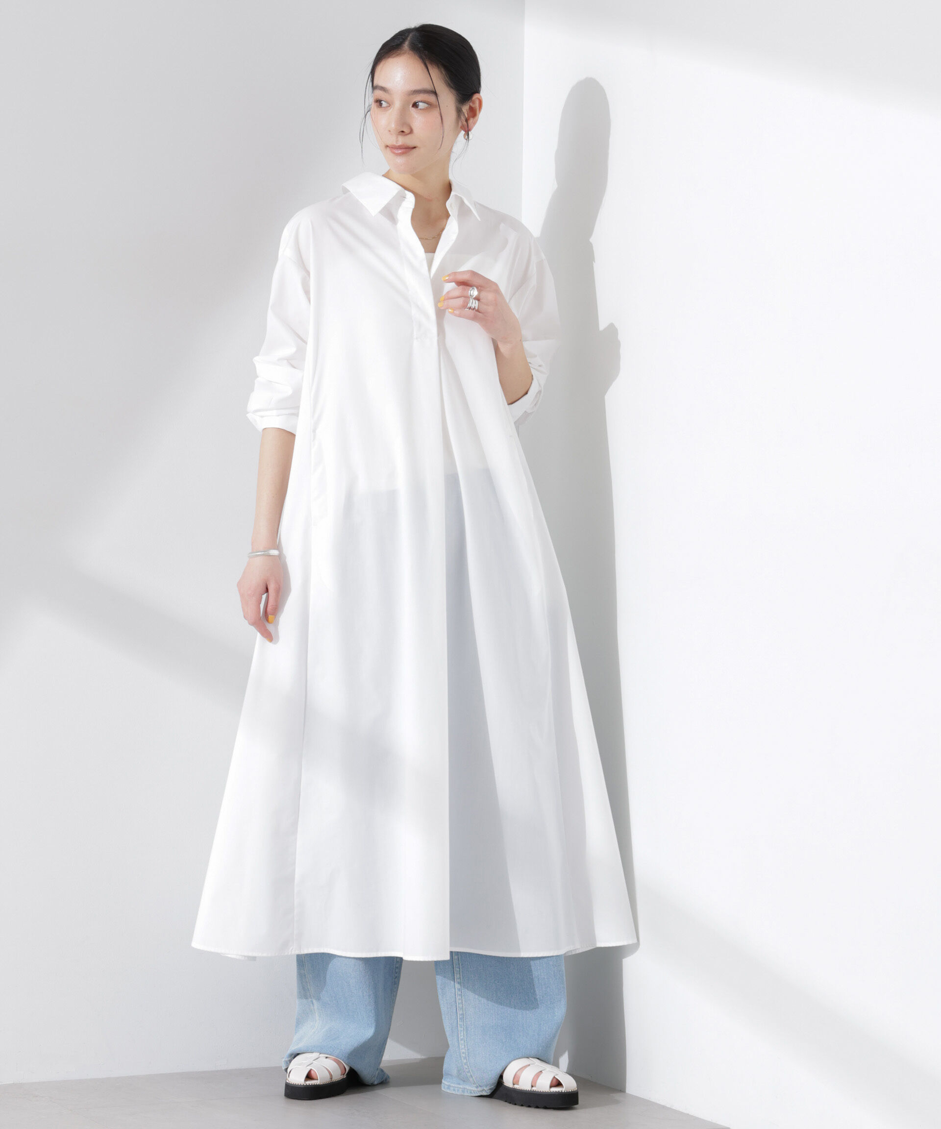 nano･universe「ニュアンスカラーフレアシャツワンピース」|ワンピース|オフホワイト1