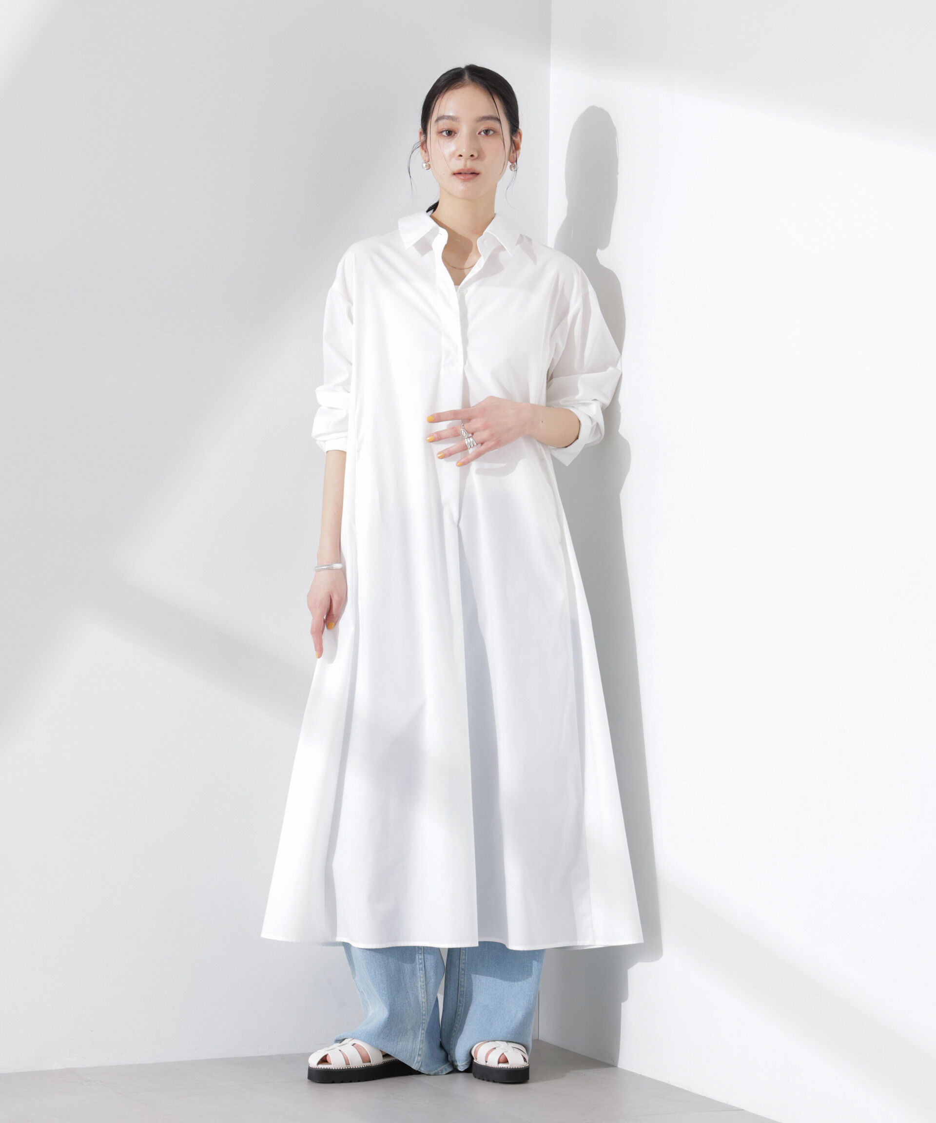 nano･universe「ニュアンスカラーフレアシャツワンピース」|ワンピース|