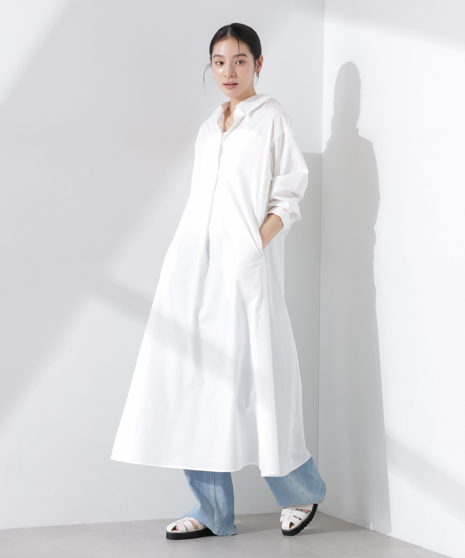 nano･universe「ニュアンスカラーフレアシャツワンピース」|ワンピース|