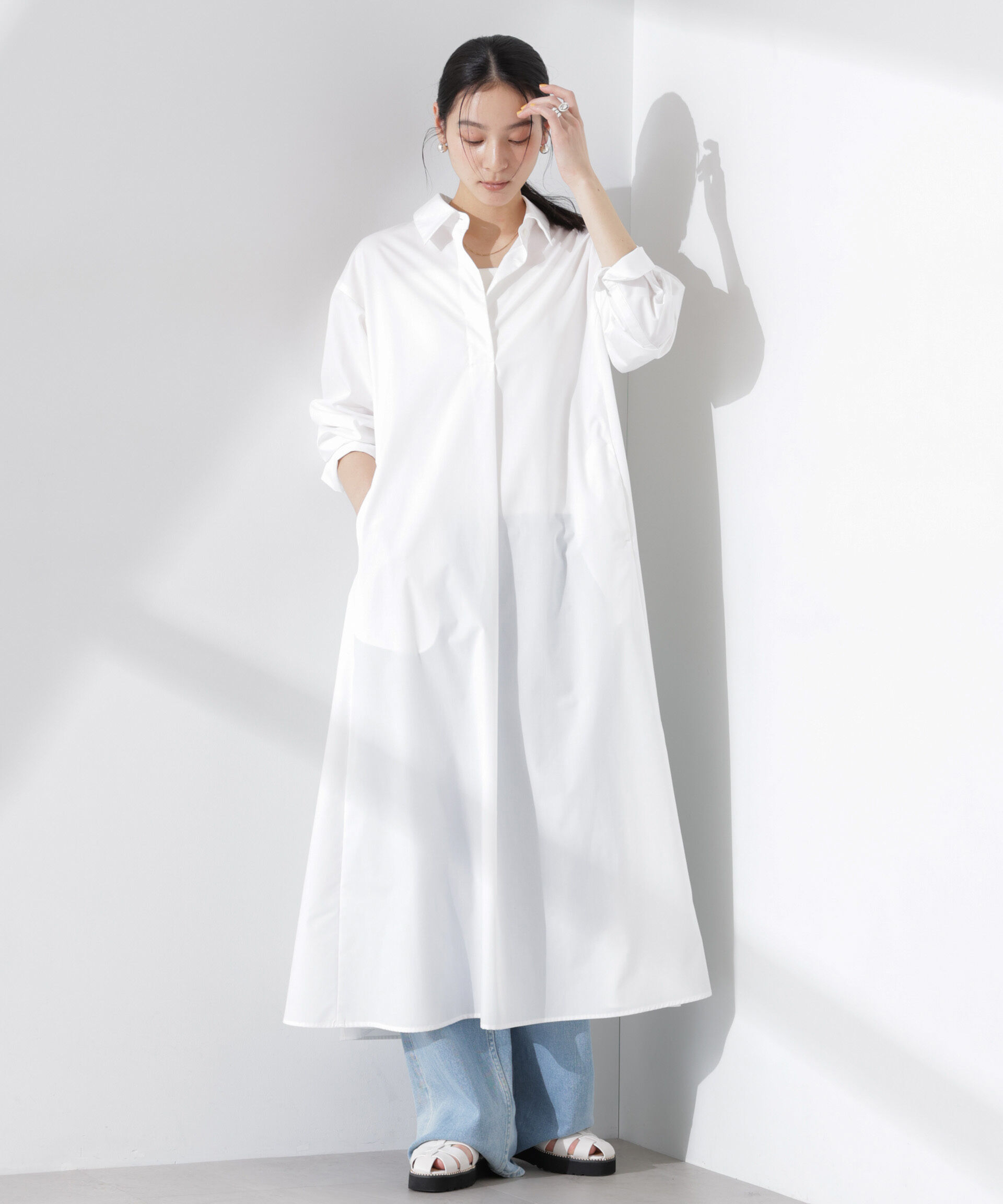 nano･universe「ニュアンスカラーフレアシャツワンピース」|ワンピース|