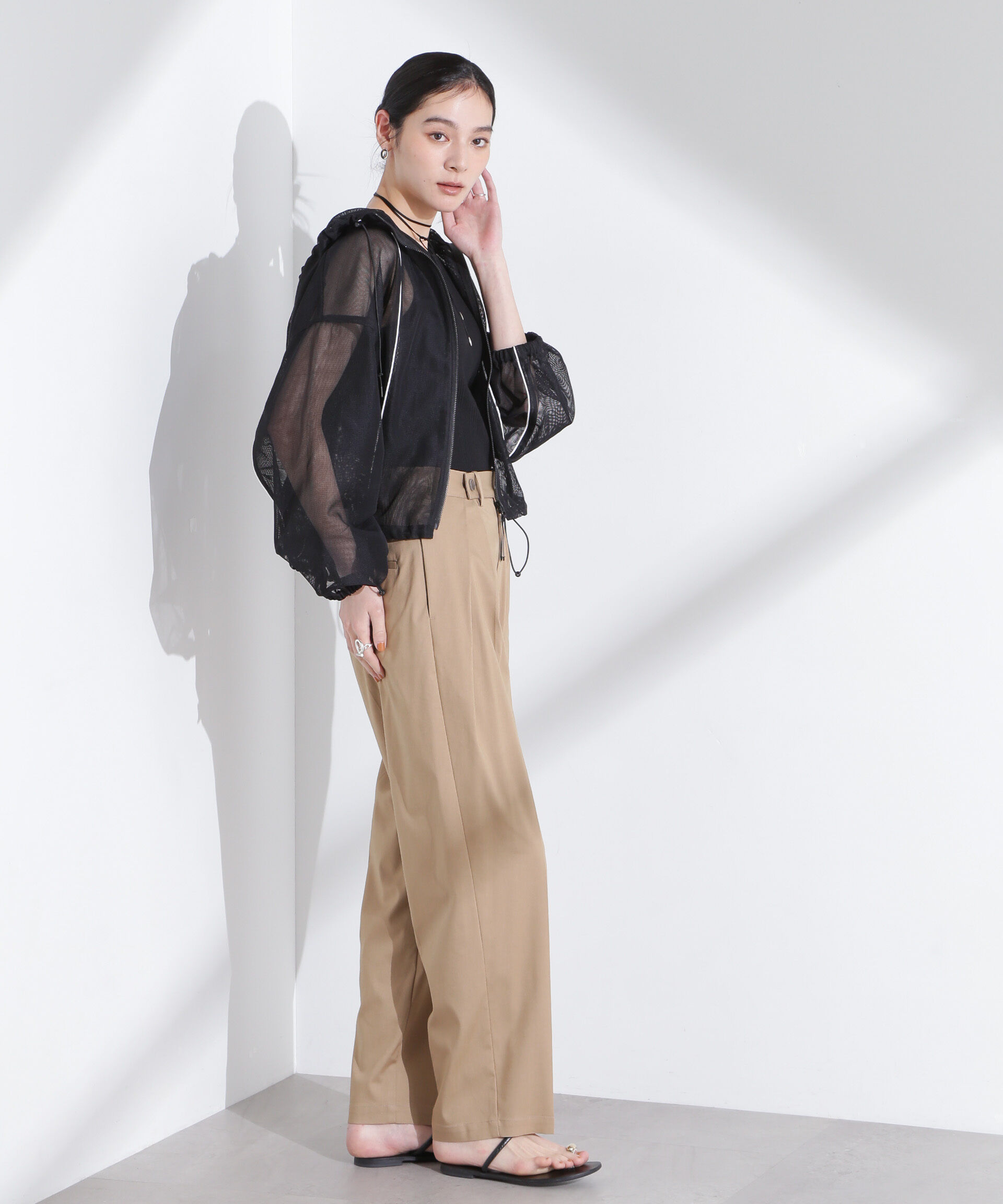 nano･universe「配色パイピングメッシュブルゾン」|ブルゾン・スタジャン|