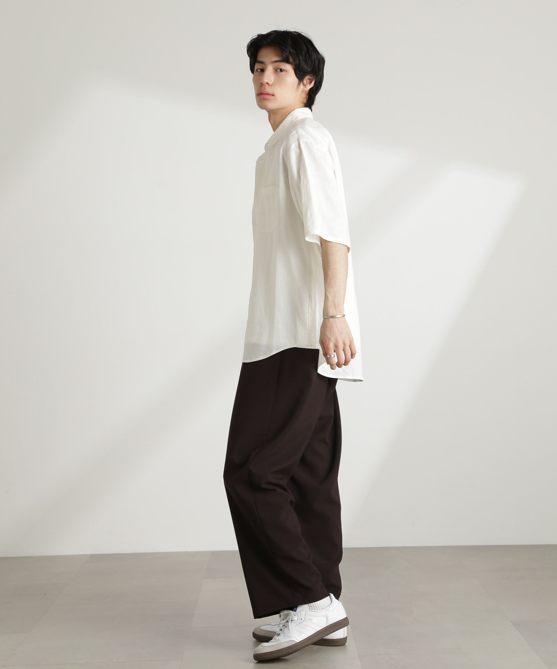 nano･universe「アンチスメルリネン レギュラーカラー 半袖」|シャツ・ブラウス|