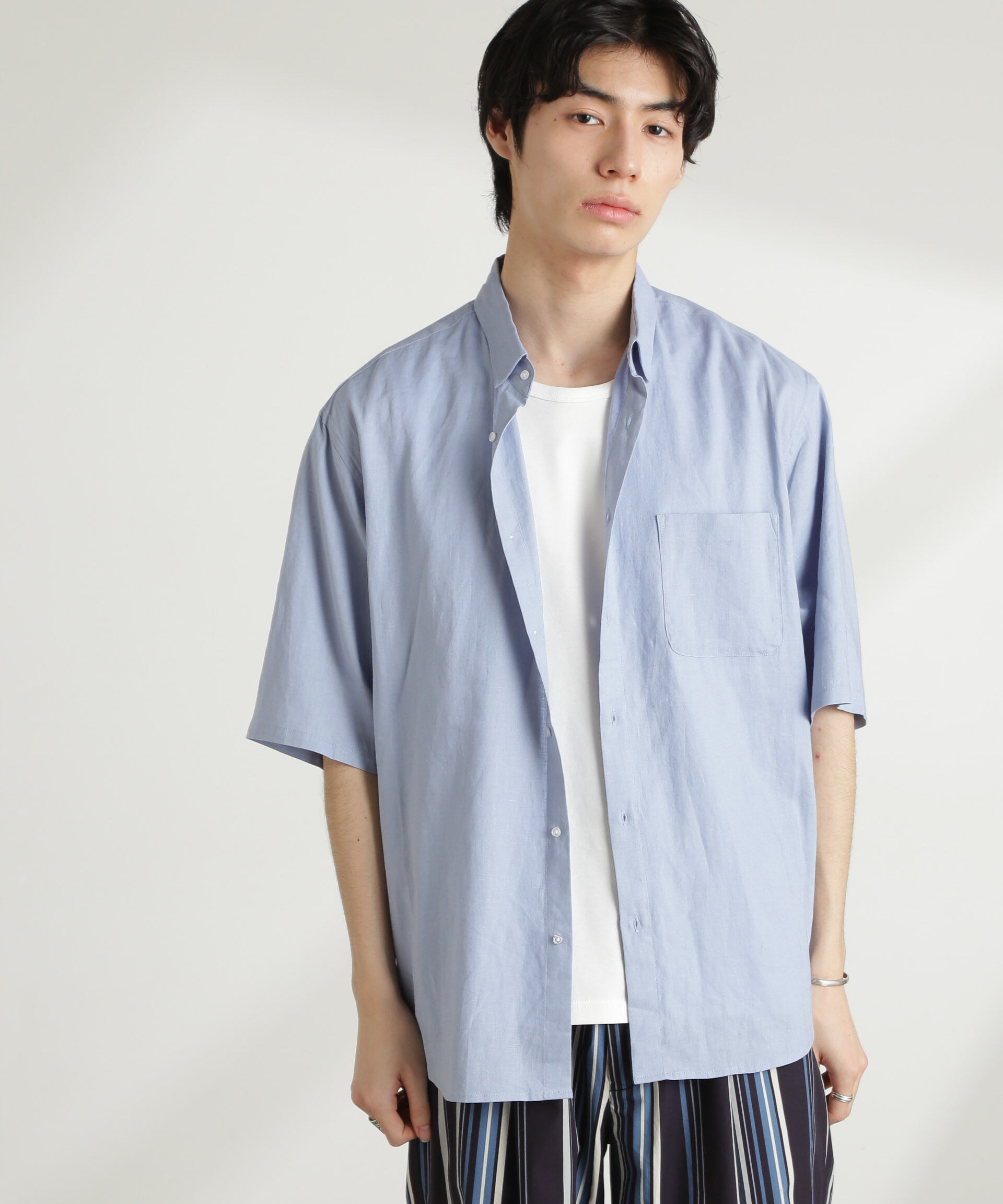 nano･universe「アンチスメルリネン レギュラーカラー 半袖」|シャツ・ブラウス|