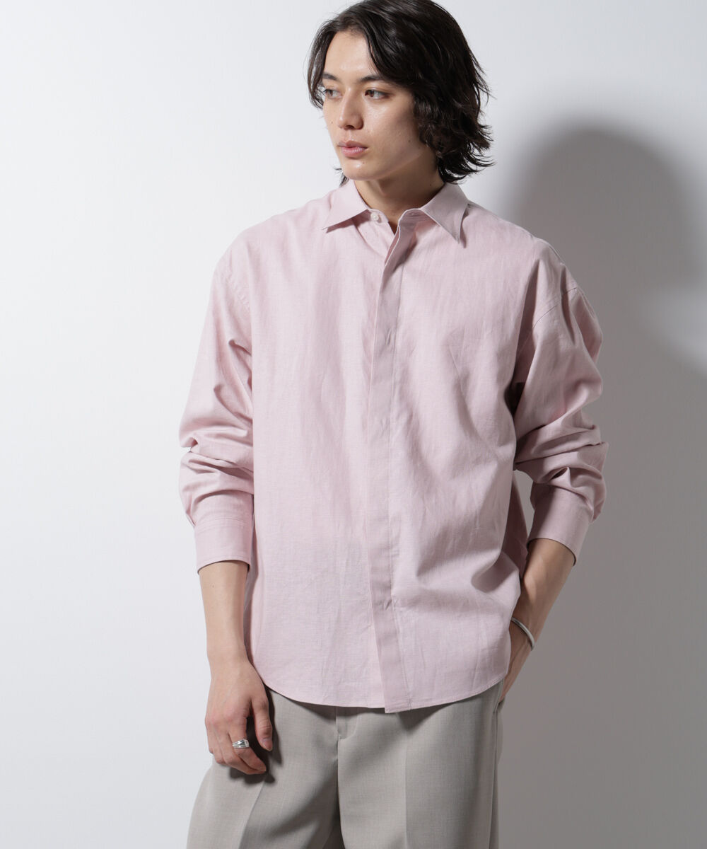 nano･universe「「BELGIUM LINEN FABRICS」リネンコットンレギュラーシャツ」|シャツ・ブラウス|ピンク