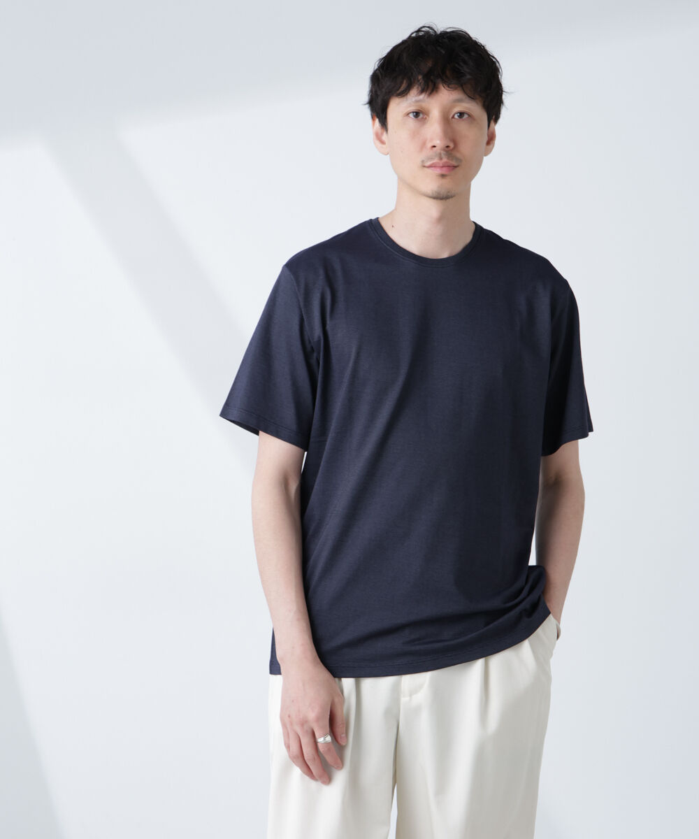 nano･universe「ソラーロライトストレッチクルーネックTシャツ(セットアップ可)」|Tシャツ・カットソー|ネイビー