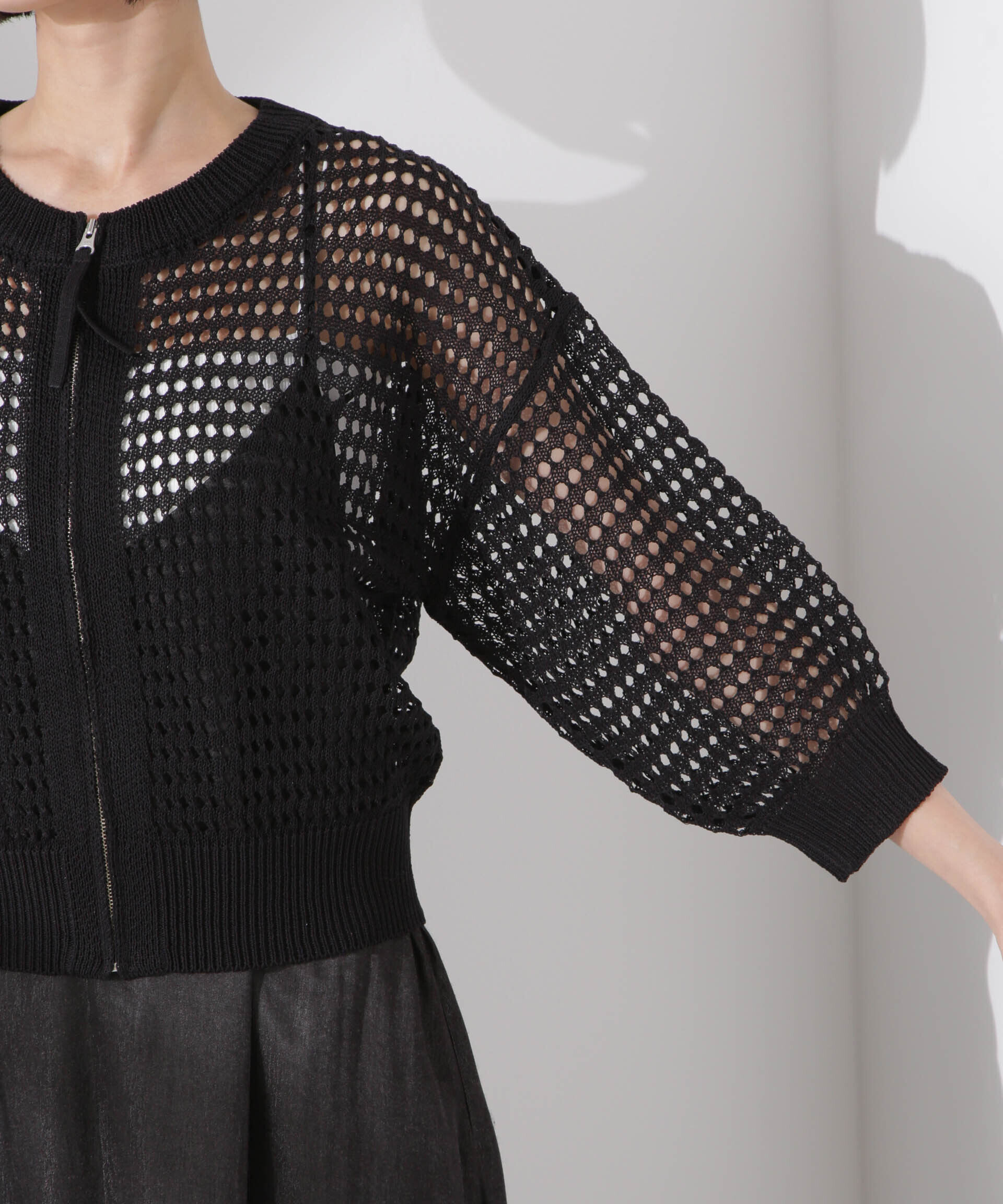 nano･universe「メッシュニットジップカーディガン」|ニット・セーター|