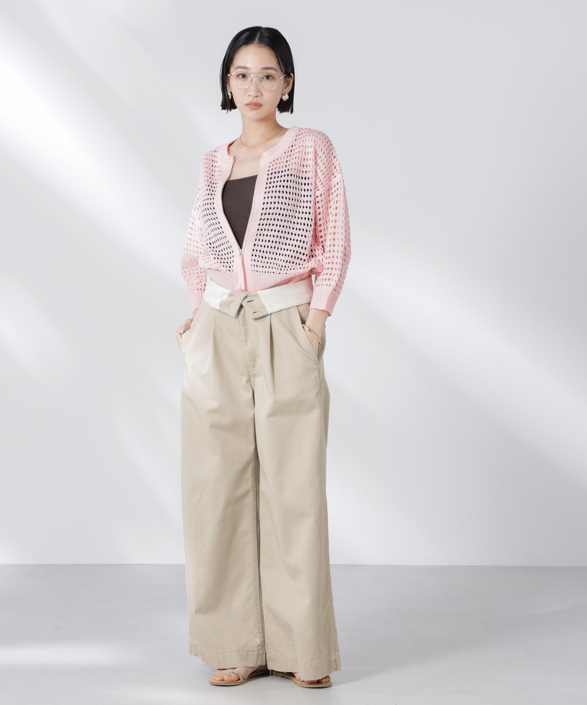 nano･universe「メッシュニットジップカーディガン」|ニット・セーター|