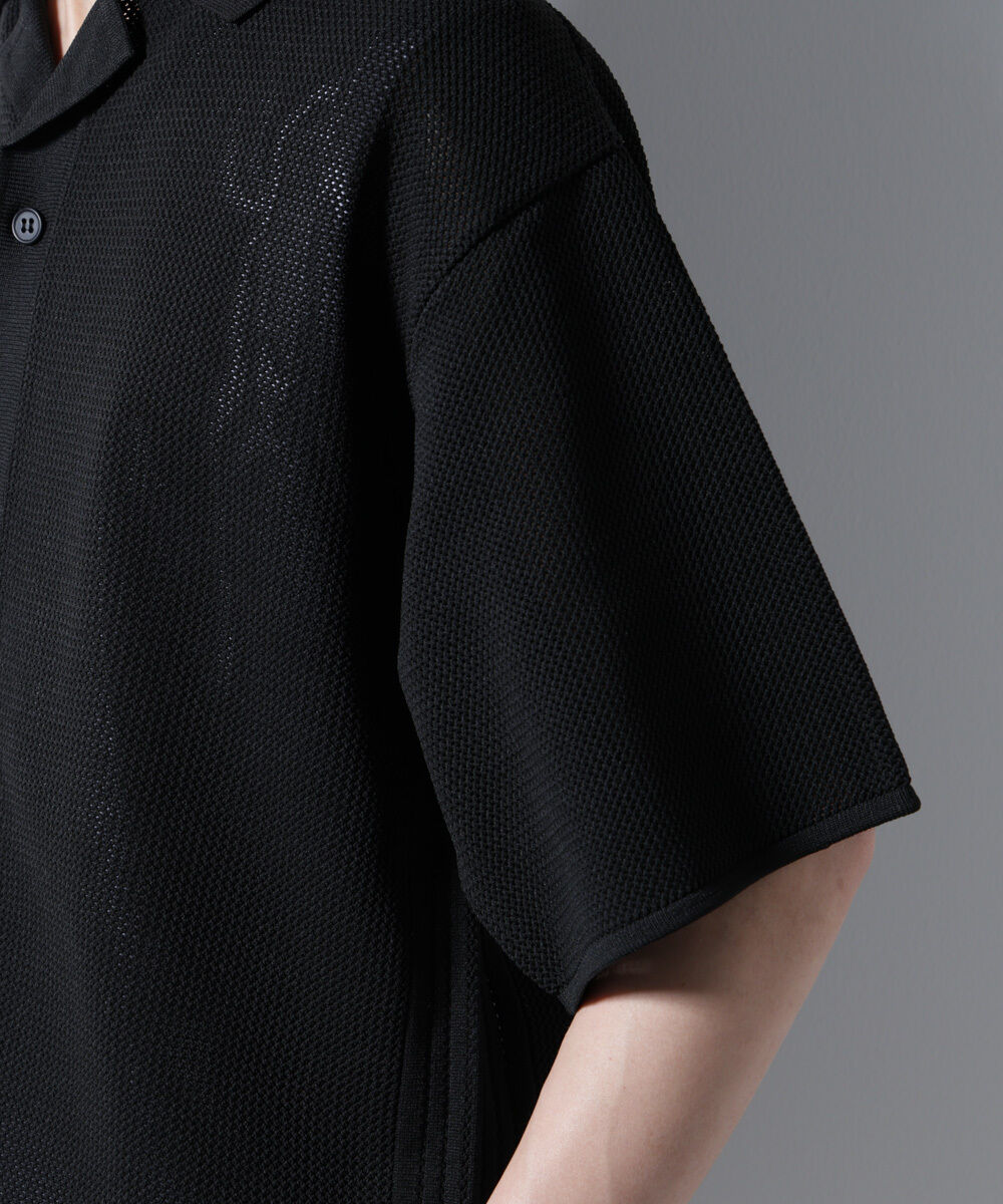 nano･universe「スポンディッシュ メッシュオープンカラーニットシャツ」|ニット・セーター|