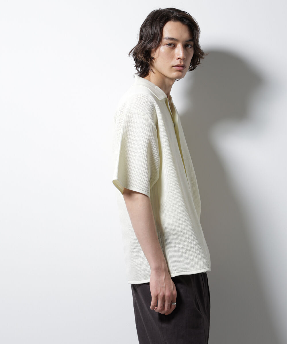 nano･universe「スポンディッシュ メッシュオープンカラーニットシャツ」|ニット・セーター|
