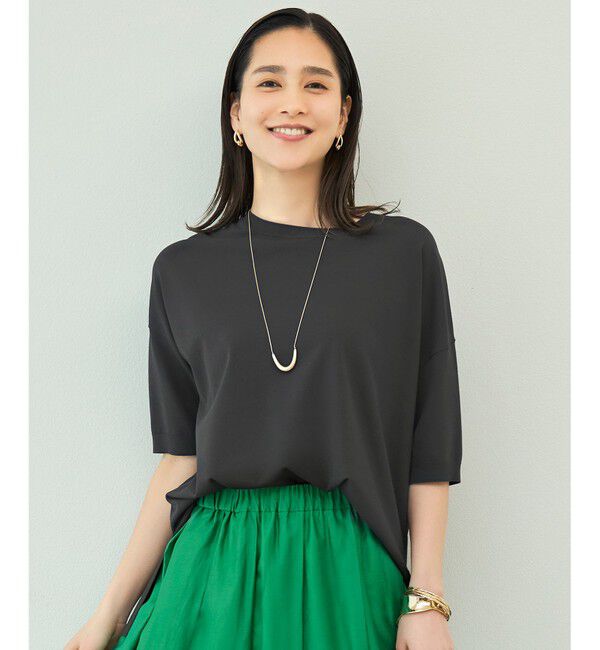 自由区「【接触冷感・UVカット・WEB限定カラーあり】クレープストレッチプルオーバー ニット」|ニット・セーター|[新色]バーント