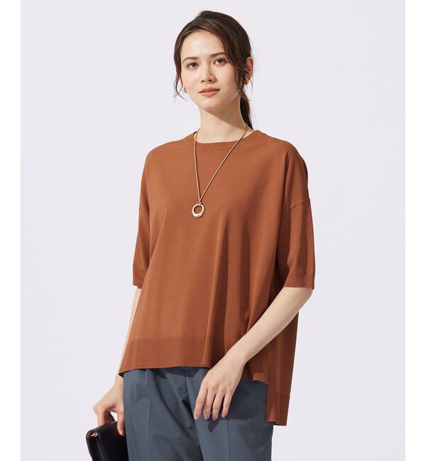 自由区「【接触冷感・UVカット・WEB限定カラーあり】クレープストレッチプルオーバー ニット」|ニット・セーター|コッパ―