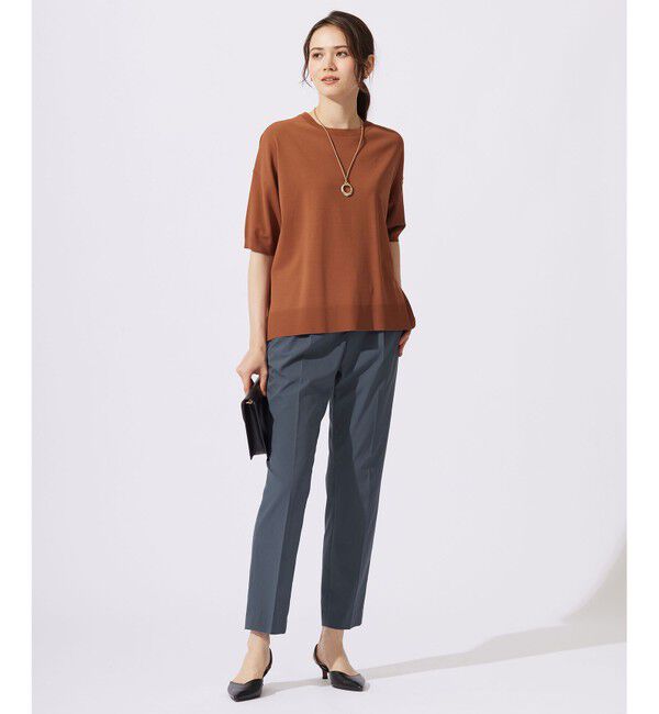 自由区「【接触冷感・UVカット・WEB限定カラーあり】クレープストレッチプルオーバー ニット」|ニット・セーター|