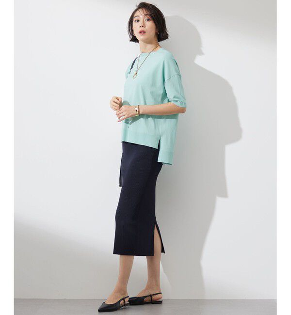 自由区「【接触冷感・UVカット・WEB限定カラーあり】クレープストレッチプルオーバー ニット」|ニット・セーター|