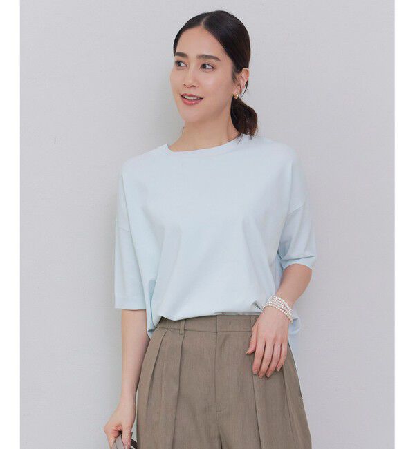 自由区「【接触冷感・UVカット・WEB限定カラーあり】クレープストレッチプルオーバー ニット」|ニット・セーター|サックス