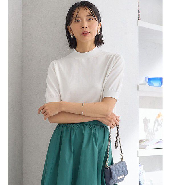 23区「【Oggi4月号掲載/洗える】プレミアムビオコットン 半袖 ニット」|カーディガン|ホワイト系