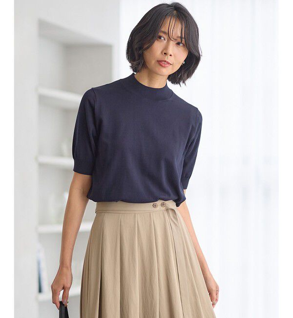 23区「【Oggi4月号掲載/洗える】プレミアムビオコットン 半袖 ニット」|カーディガン|ネイビー系