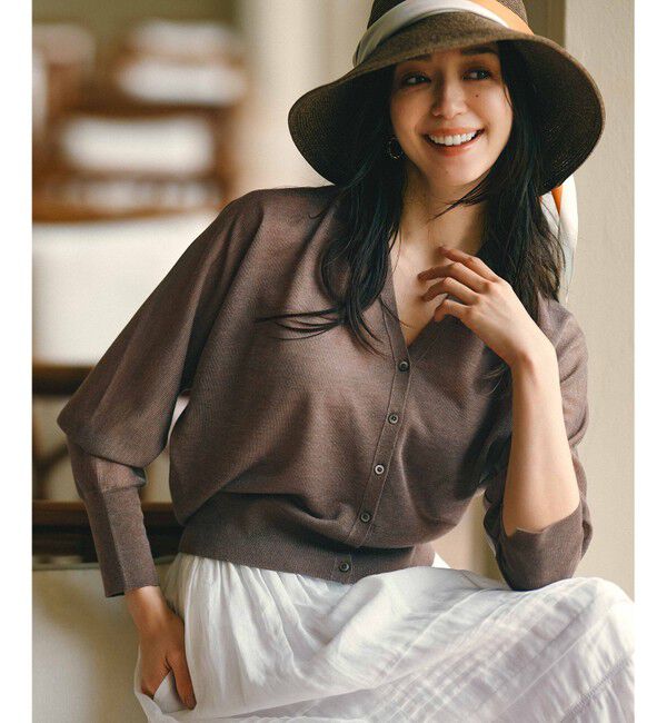 23区「【新色追加】シャイニーシアー ニット カーディガン」|カーディガン|ブラウン系