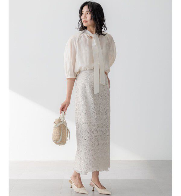 23区「【洗える】ジオメトリックレース Iライン スカート」|スカート|