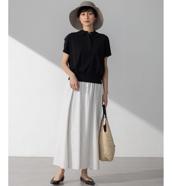 23区「【洗える】レーヨンポリエステルストレッチ フレンチスリーブ ポロニット」|ニット・セーター|