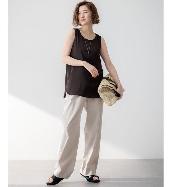 23区「【洗える】リネンレーヨンストレッチ ドロスト ワイド パンツ」|その他|