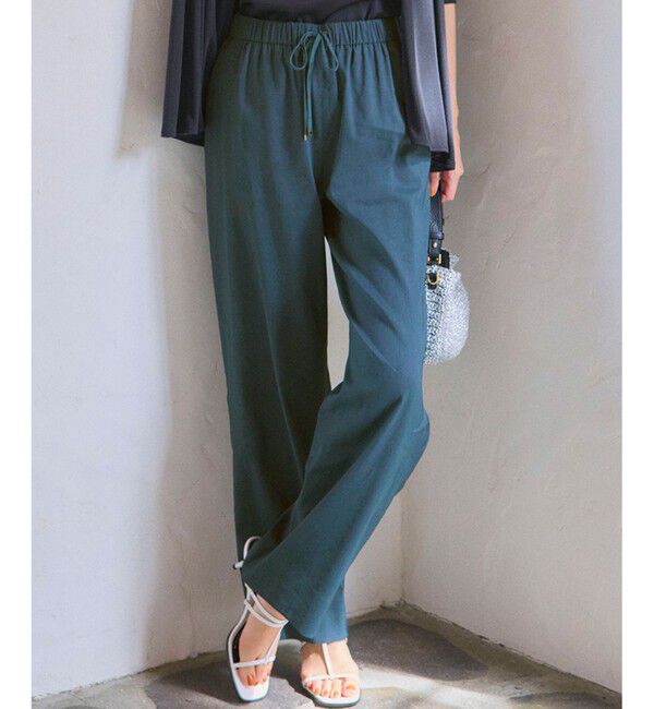 23区「【洗える】リネンレーヨンストレッチ ドロスト ワイド パンツ」|その他|ﾀﾞｰｸｸﾞ