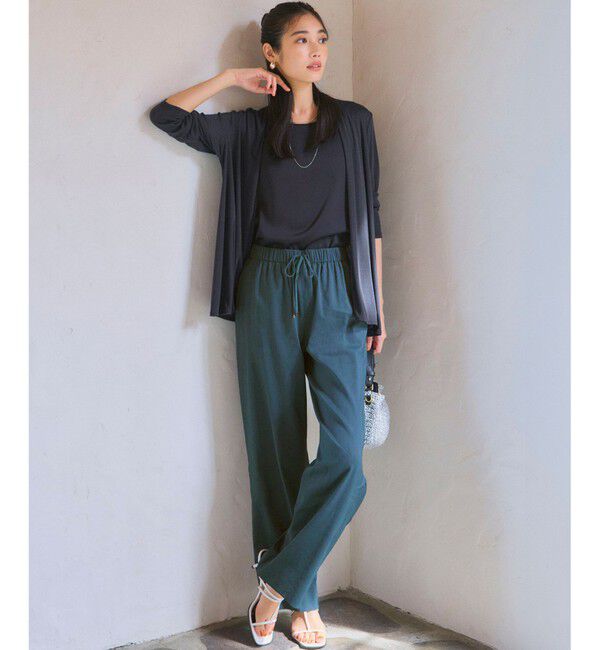 23区「【洗える】リネンレーヨンストレッチ ドロスト ワイド パンツ」|その他|
