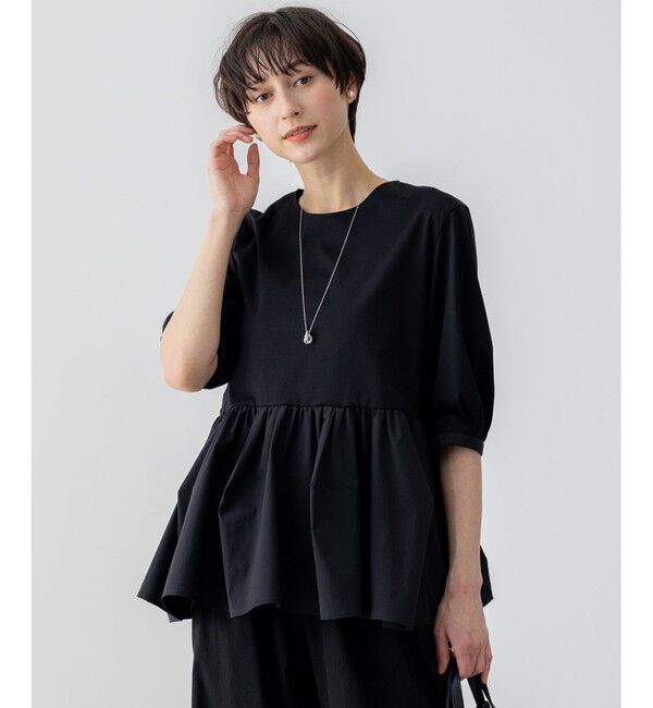 23区「【GLOW8月号掲載/洗える】ランダムフリルジャージー ペプラム カットソー」|Tシャツ・カットソー|ブラック系