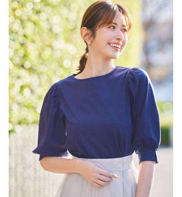 ANY SIS「【接触冷感】美人 ボリュームスリーブ カットソー」|Tシャツ・カットソー|ダークブルー