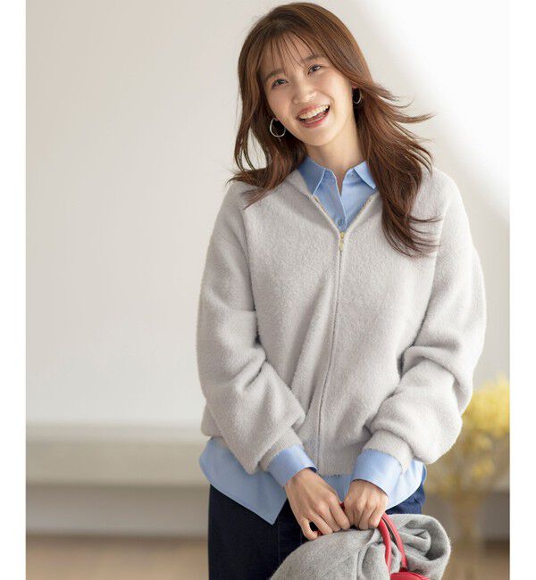 ANY SIS「【洗える】シャギーニット パーカー」|ニット・セーター|ライトグレー