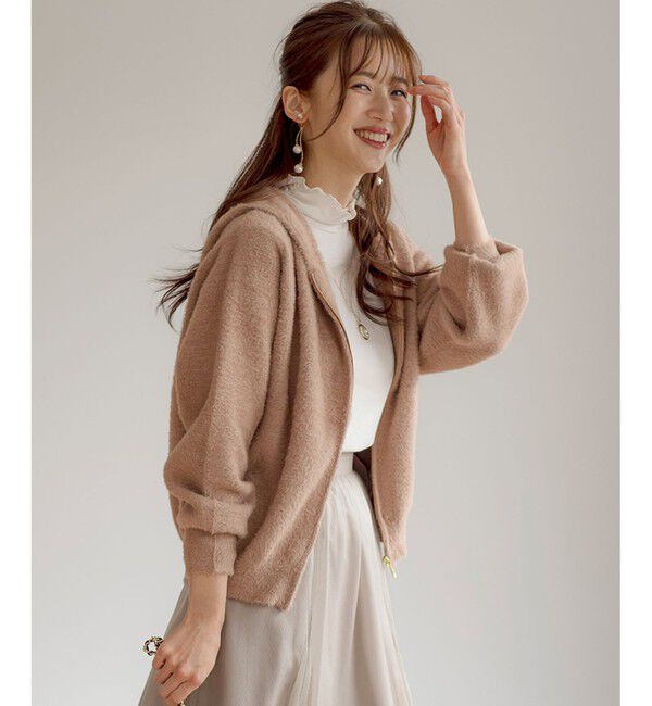 ANY SIS「【洗える】シャギーニット パーカー」|ニット・セーター|モカピンク