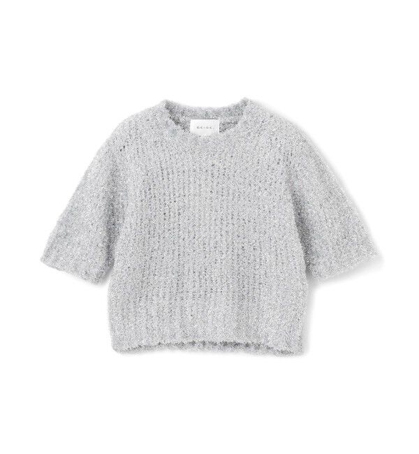 BEIGE,「【洗える・Precious 4月号掲載】TRITOMA / ラメクルーネック半袖ニット」|ニット・セーター|