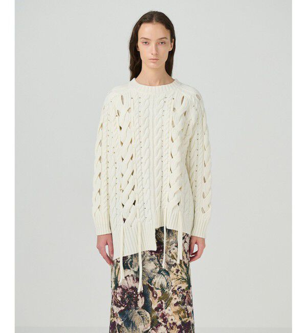 GRACE CONTINENTAL「オーバーケーブルニットトップ」|ニット・セーター|ホワイト